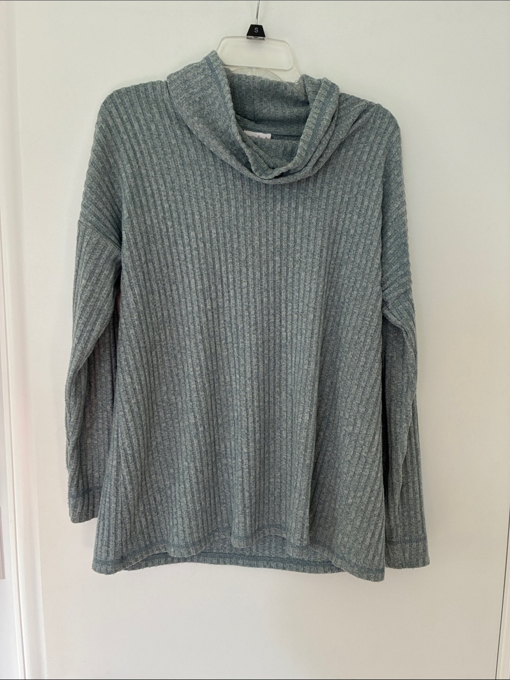 Isabel Maternity Cozy Ribbed Cowl Neck Sweater - Blue